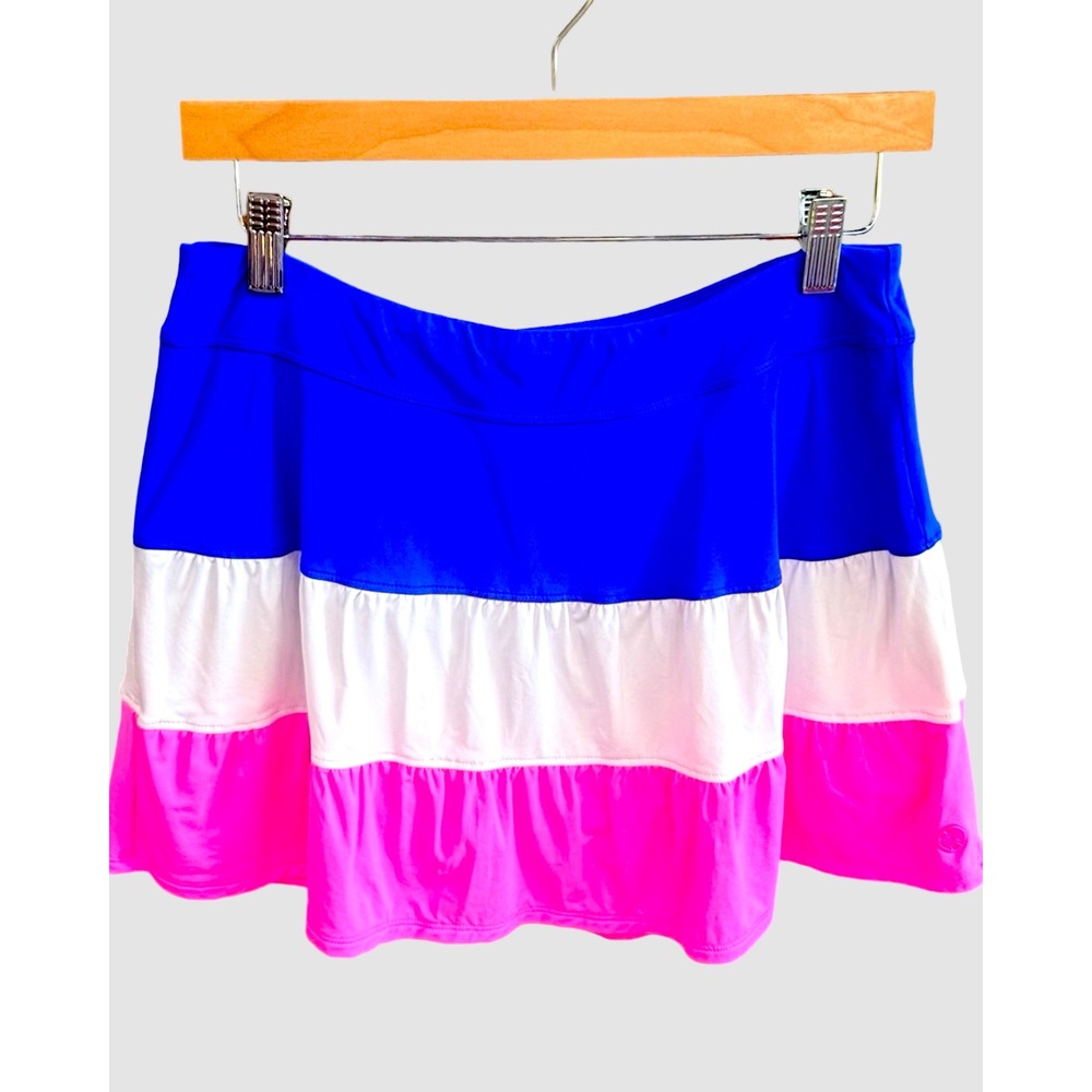 Lilly Pulitzer Luxletic Medium Blue White Pink Tiered Tennis Golf Skort
